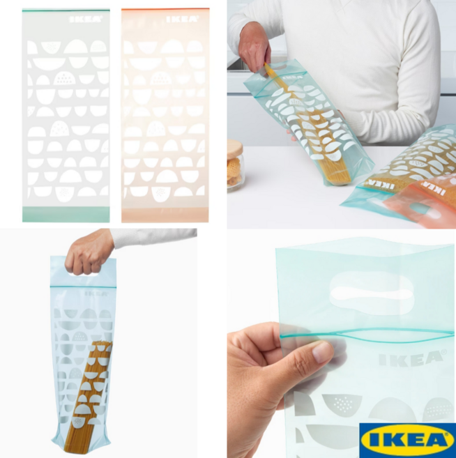 Mk 이케아 베코스타 BEKOSTA 지퍼백 대파 스파게티 손잡이지퍼백 라이트 오렌지핑크(10매)/블루(10매), 대(L), 1박스, 20개입