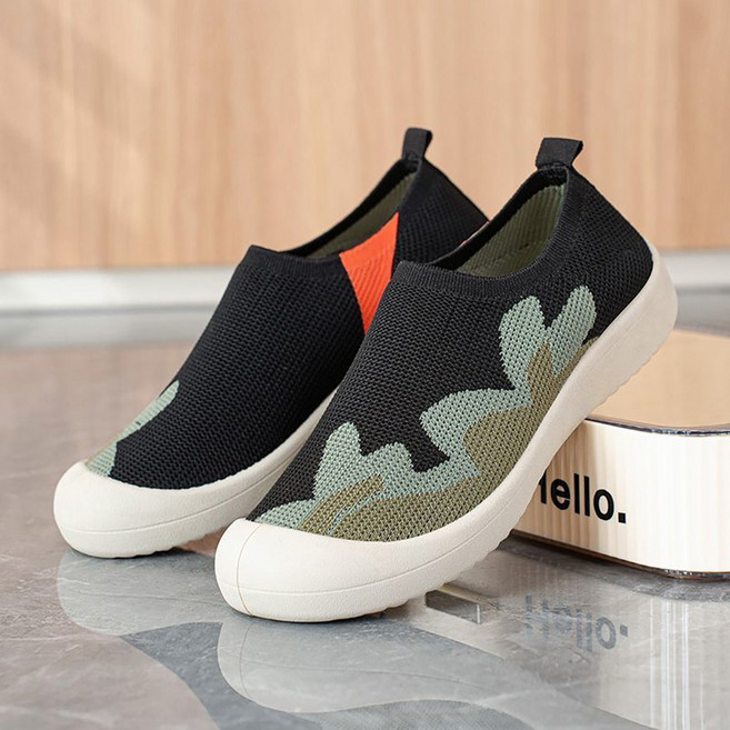 ROYALBELLE 여성 니트 메쉬 통기성 경량 쿠션 라운드토 캐주얼 슬립온 운동화 K073126