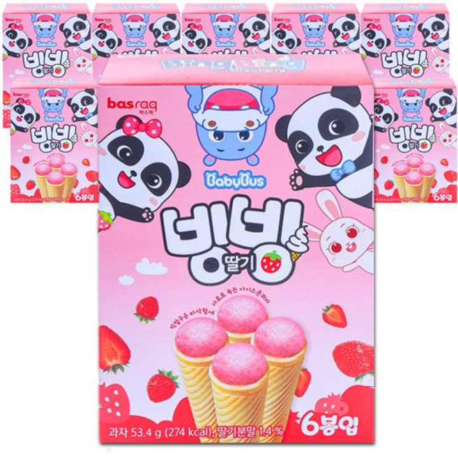 아이스콘 과자 바스락 빙빙딸기(소)53.4g X 10곽, 53.4g, 10개