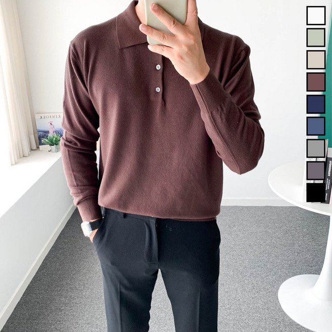 놈시크 남자 카라 니트 부드러운 캐시미어 스판 스웨터