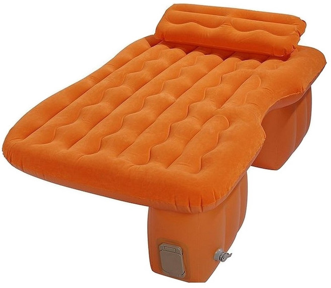 뒷좌석 원터치 에어매트 무선 랜턴 자동펌프 휴대용 자동차 침대 차량용 캠핑 차박, 플록 오렌지, 범용