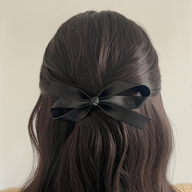 블랙 레더 가죽 리본 가을 겨울 자동 헤어핀