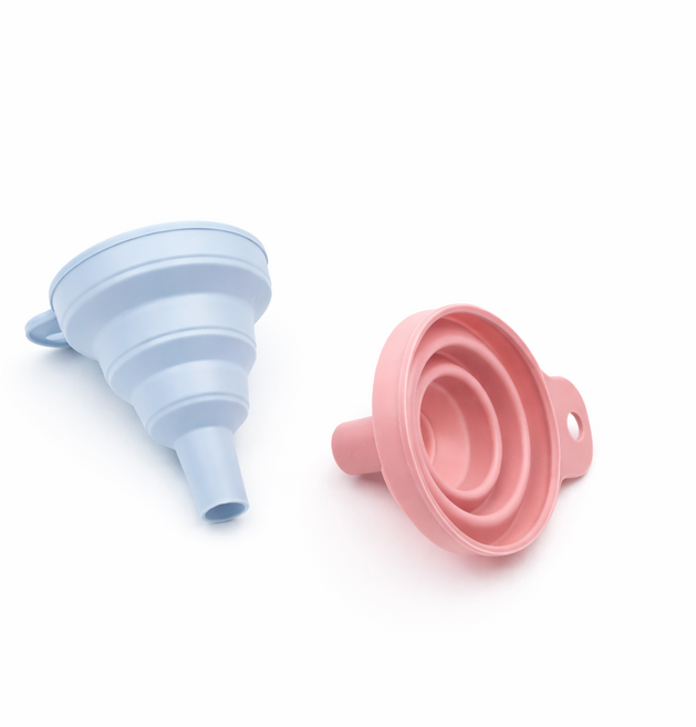 체크 주방필수템 접이식 실리콘 깔대기 1+1, 1세트, 파랑,핑크 미니 중형+중형