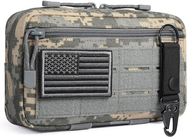 FRTKK Tactical Molle 관리자 파우치 유틸리티 레이저 컷 EDC 공구 백 수평 모듈식 미국 국기 패치 및 키체인 포함 탠 105016, ACU, ACU