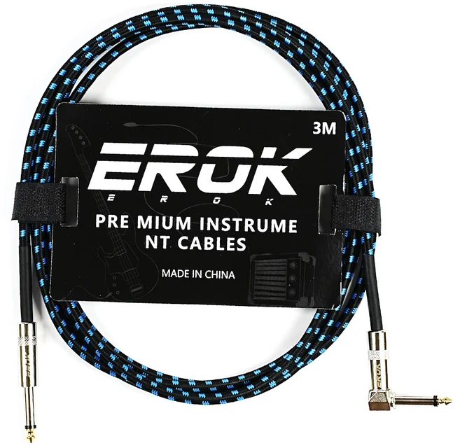 EROK 1 4 인치 악기 케이블 90도 직각 직선 6.35mm 남성 스테레오 오디오 코드 일렉트릭 기타베이스 ﻿, 08 3M-Blue