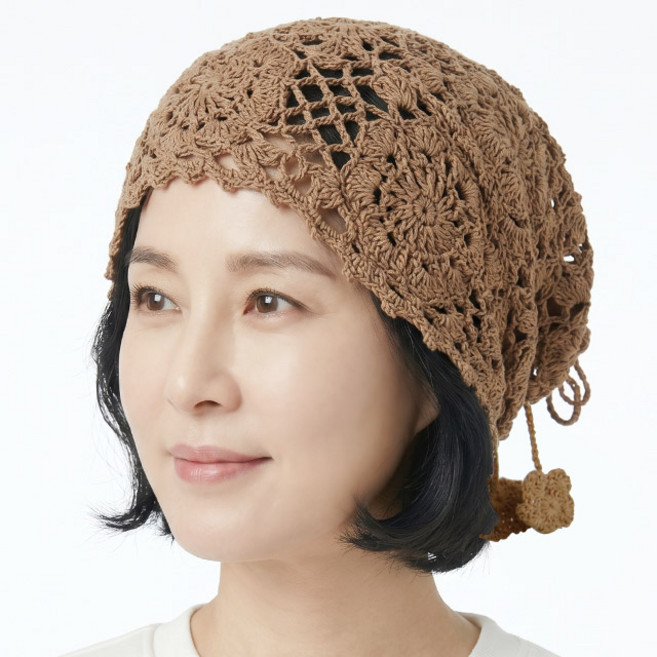 비니 뜨개 엔틱 블라썸 여름 중년여성 모자 두건 플라워 큐빅 화려한 할머니