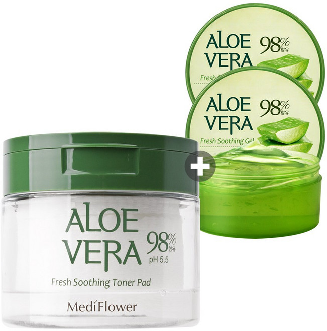 메디플라워 알로에베라 프레쉬 수딩 토너패드 180ml 60매+알로에베라 프레쉬 수딩젤 300ml 3개, 1개
