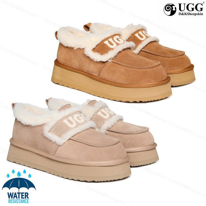 어그로퍼 호주 에린 키높이굽 여성 자수로고 양털 모카신 DK159