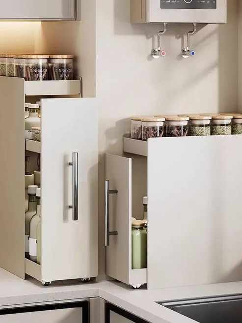 주방 싱크대위 서랍장 커피머신 수납장 선반 찬장 양념 철제 슬라이딩 소형, 크림 화이트 소형 3단 싱글 캐비닛