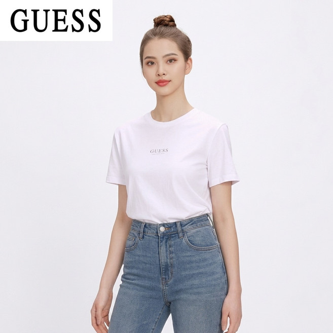 [정품] 게스 여성 반팔티 고신축 애슬레저 티셔츠 샤이니 로고 여름 쿨티 기능성 데일리 티셔츠 (GWT-2602)