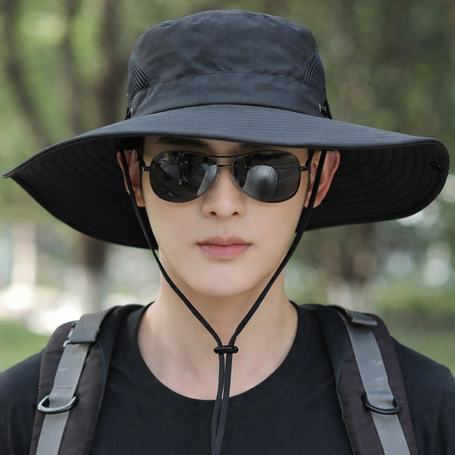 나드리몰 햇빛차단 넓은챙 등산모자, 블랙