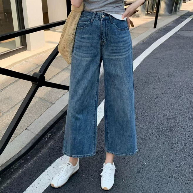 영메이 YM23495 여성 데일리 캐주얼 버뮤다 9부 청바지 와이드 데님 팬츠