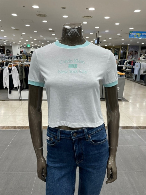 캘빈클라인 여성 드레이피 저지 크롭 반팔 티셔츠 47B808G-VVE_DG