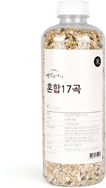 방앗간아이 혼합17곡 국산 1L 잡곡 용기 소포장, 1개