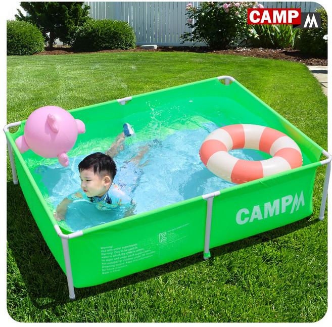 캠프엠 아파트 베란다 키즈 물놀이 수영장 소형 사각기둥 긴 프레임풀 이동식 유아 컬러 풀장 볼풀장 아기 촉감놀이 매트 놀이터 계곡 워터 홈캉스 #Greensma 60257827AT, 1개