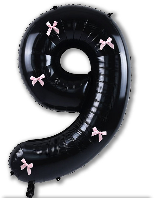 올리브파티 초대형 블랙 핑크 리본 숫자 생일 풍선, 숫자9, 1세트
