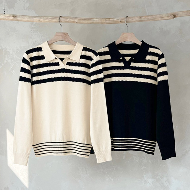 니트코어 여성 부드러운 고퀄 오픈 카라 브이넥 스트라이프 단가라 긴팔 니트 가디건 스웨터 자켓 아우터 하객룩 출근룩