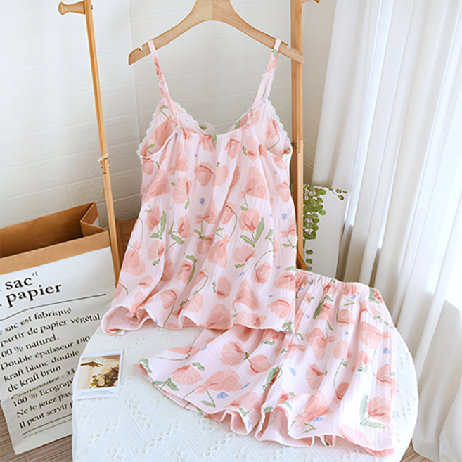 #1015 이중거즈면 순면 시원한 홈웨어 세트 여성잠옷