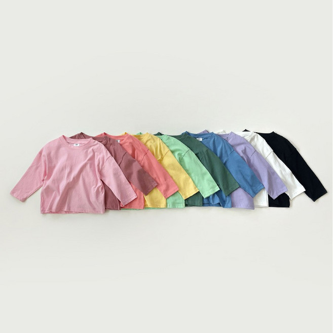 아동 주니어 공용 국내생산 순면 기본 무지 긴팔 티셔츠