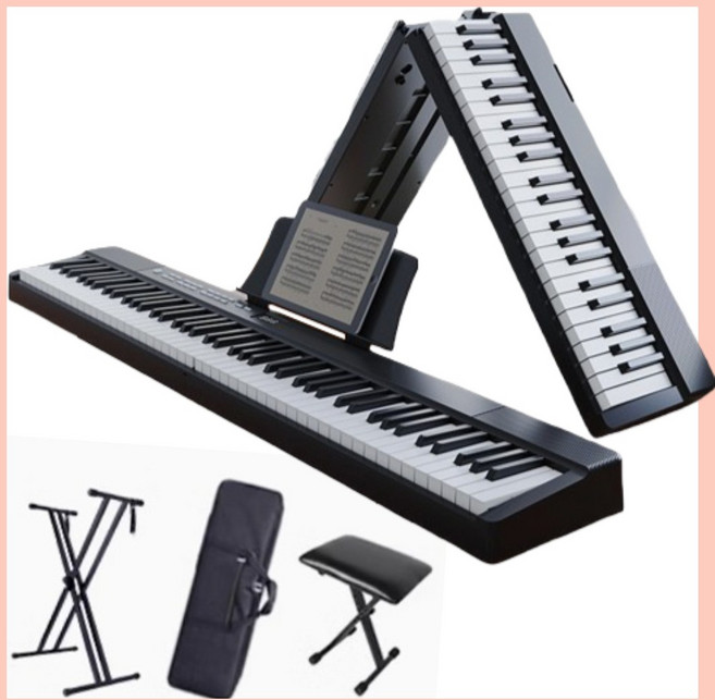구드로 핑크 신디사이저 전자피아노 건반 신시사이저 88건반 접이식, 블랙, 1개