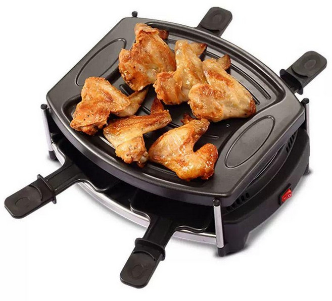 라끌렛그릴 바베큐 치즈히터 라클렛 레스토랑 그릴, 소형 2단 4개손잡이팬 블랙, 기본 색상