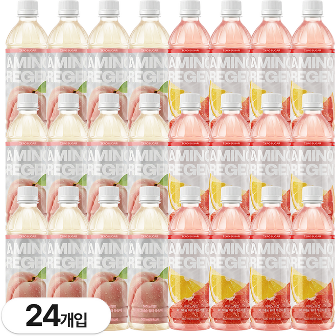 아미노리젠 마그네슘 워터 제로슈거 아미노산 복숭아 레몬자몽 혼합(12+12개입) 이온 음료, 24개, 500ml