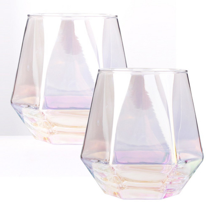 오로라 다이아몬드잔 300ml 위스키 온더락 언더락잔 맥주 하이볼 내열 홀로그램 칵테일컵, 2개