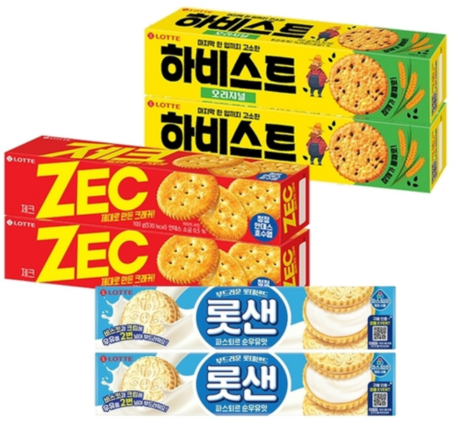 롯샌 파스퇴르 순우유맛 105g x2+제크 x2+하비스트 x2, 롯데제과 롯샌 파스퇴르 순우유맛 105g x2+제크 x, 610g, 1세트