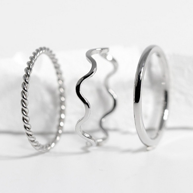 VARAM [3종세트] 1mm 심플링3종 무변색 데일리 레이어드 반지 써지컬 316L 스틸