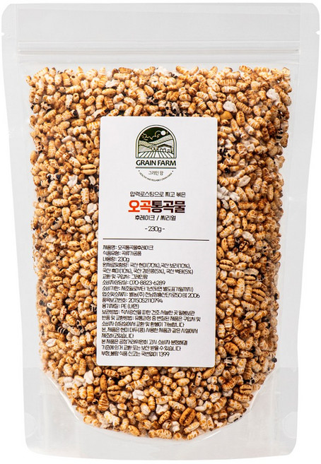 그레인팜 국산 100% 통곡물 오곡퐁 오곡 뻥튀기 시리얼 볶은곡식 아침식사 대용 건강 간식, 3개, 80g