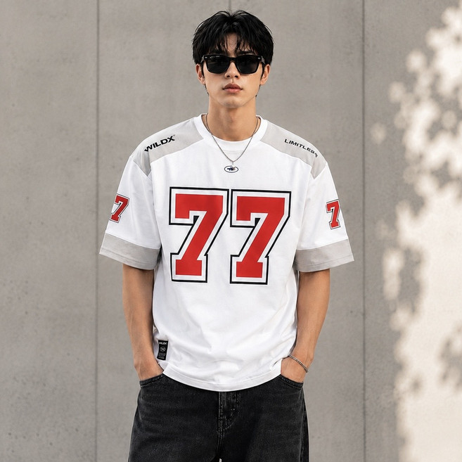 더킹맨 오버핏 메쉬 럭비 저지 힙합 반팔셔츠