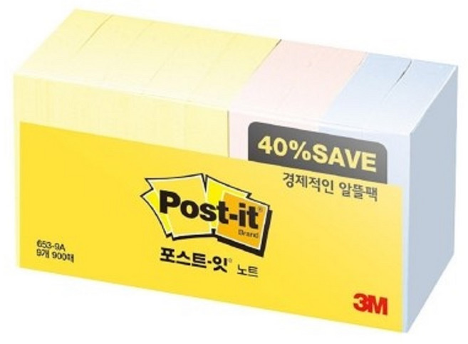 포스트잍 3M 포스트잇 653-9A 38x51mm 100매x9개