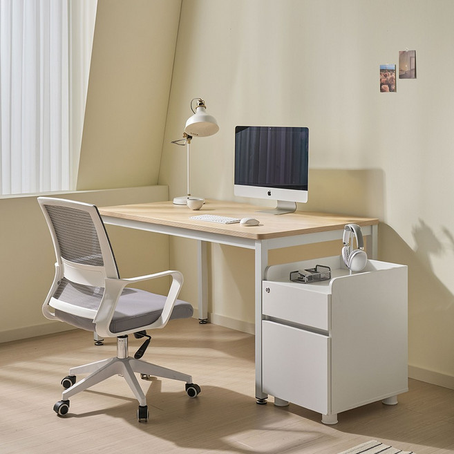 TS-04 LPM 25T 오크 철제 심플데스크 컴퓨터 책상 1200 1400 1600 1800 2000, 화이트프레임/오크