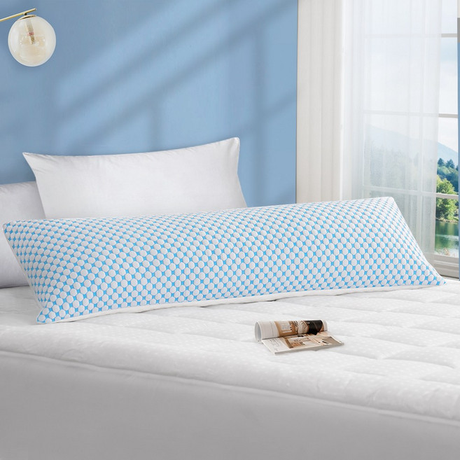 잠자리 사계절용 메모리폼 바디필로우 베개 커버 포함, 블루&화이트