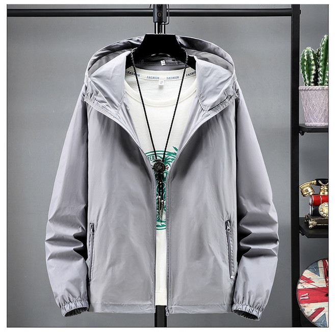防曬衣/外套 情侶款 男女款素面連帽薄外套 (M~7XL) 灰色