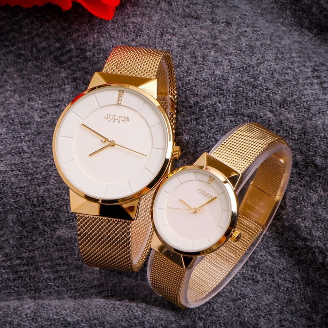 쥴리어스 블랙 엠퍼러 남성 여성 커플 가죽 손목시계 JA-1104