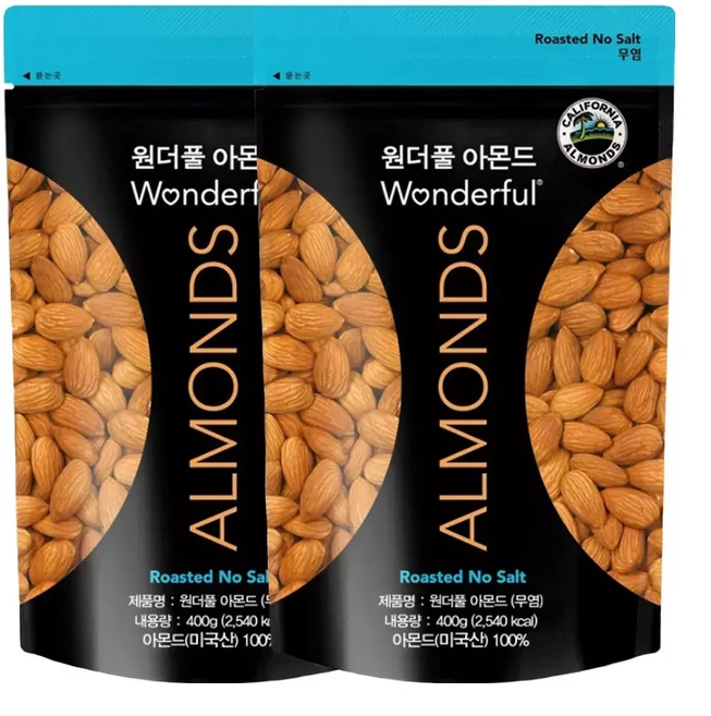원더풀 아몬드 무염 X 2개, 400g, 1세트