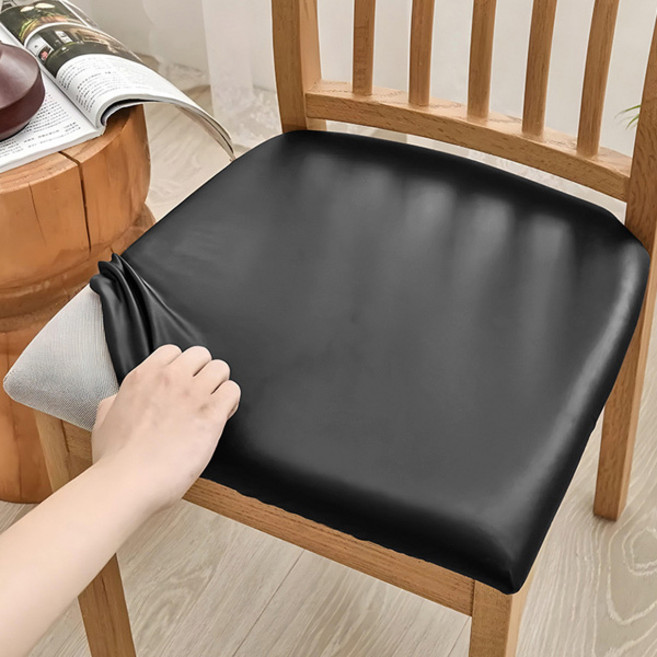 가죽 식탁 의자커버 방수 고탄력 화장대 의자 시트 리폼 덮개, 블랙, 1개