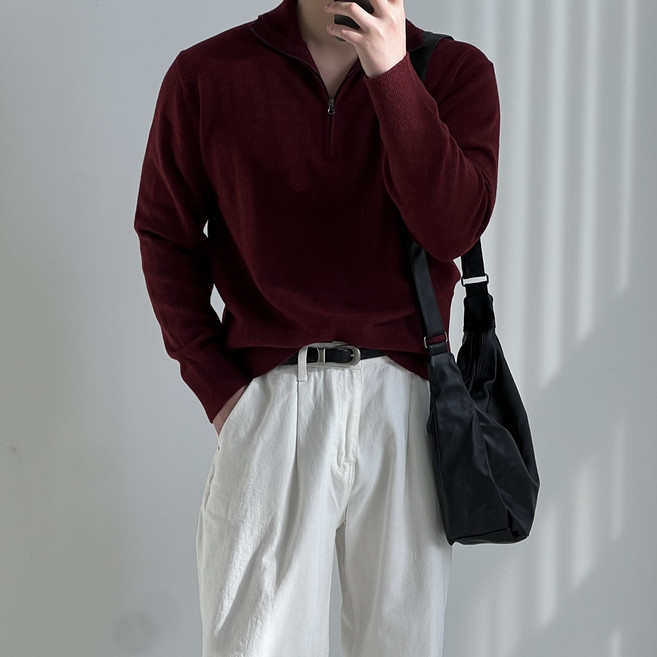 밸류젯 캐시라이크 크롭 남자 카라 반 집업 니트