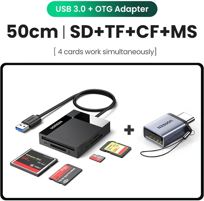 UGREEN-USB 3.0 카드 리더기 SD 마이크로 TF CF MS 컴팩트 플래시 어댑터 노트북 멀티 4 인 1 스마트, 01 China, 03 USB-A 4-in-1 OTG