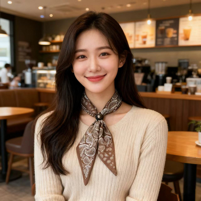 여성 롱타이 실크 쁘띠 스카프 사각 머플러