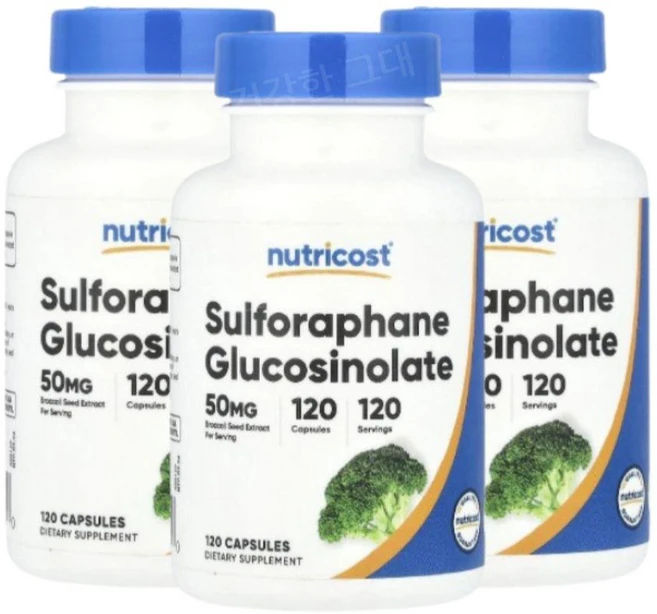 뉴트리코스트 브로콜리씨추출물 설포라판 글루코시놀레이트 50mg 120캡슐 3개, 120정 - 쿠팡