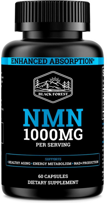 Black Forest 블랙 포레스트 NMN 1000mg 99% 고순도 바이오페린 60캡슐 1개, 60정