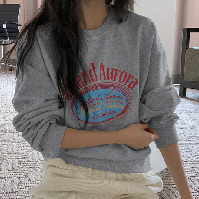 마이쏭 여성 오버핏 봄맨투맨 긴팔티 AURORA레터링크롭맨투맨