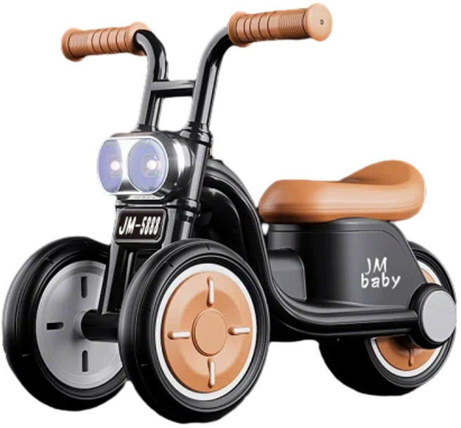 JM baby 兒童三輪滑行車, 炫酷黑靜音輪 帶音樂燈光, 29*58*42CM