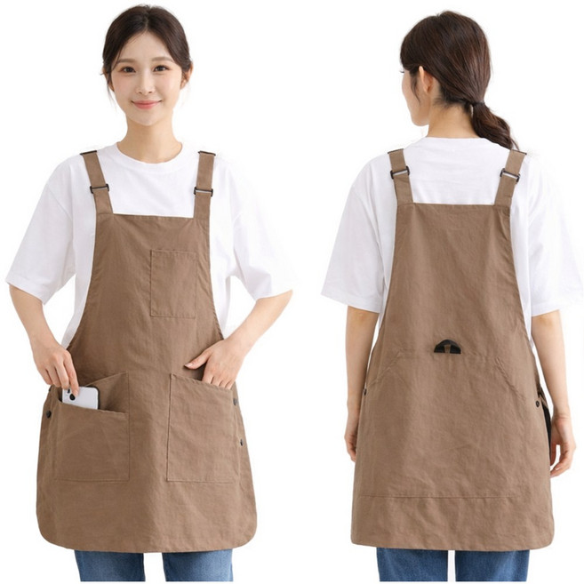 헤븐리 방수 양면 주방 카페 앞치마, 1개, 브라운