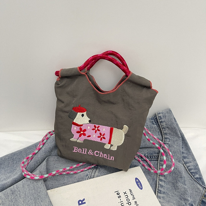 크로스백 귀여운 닥스훈트 가방 만화 대비색 자수 친환경 가방 디자인 나일론 초경량 핸드백