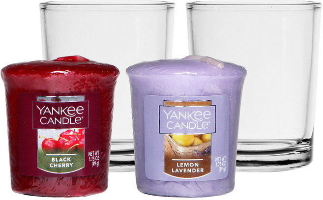 양키캔들 보티브 향초 2종 홀더 세트, 03 블랙체리, 06 라벤더 바닐라, 1개, 49g