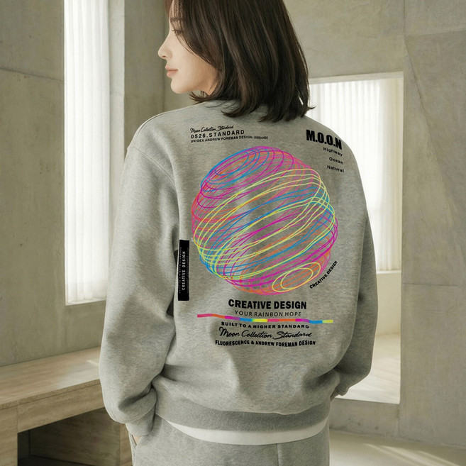 남녀공용 오션 테리 맨투맨 오버핏 루즈핏 라운드 긴팔 티셔츠