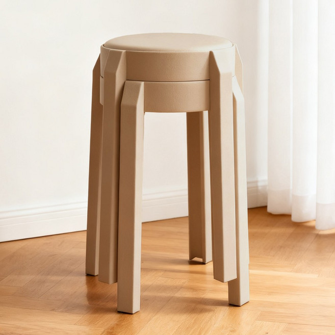 하루꿈 원형 방석 스툴 의자 세트 간이 보조 쿠션 적층 가능 식탁 의자, 베이지, 2개